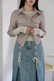 Eyelet string denim skirt