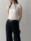 [Short sleeve ver.] Floral Lace See-through T-Shirt