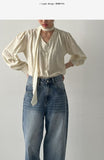 Wrinkle V-Neck Tie Blouse