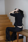 Black Three Quarter Back Buckle Shirt Top