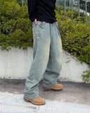 Sand one-tuck denim pants