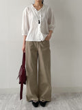 Frill V-neck Three Quarter Blouse