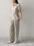 Chief Strap Pintuck See-through Short Sleeve Shirt