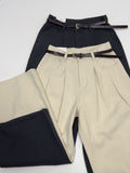 [Belt SET] 227 Pintuck Wide Cotton Pants