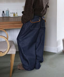 Suede patch denim pants