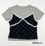Cute Small Flower Lace Bustier Short Sleeve Set