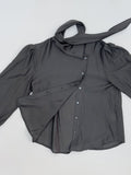 Unbalanced One-Tie Puff Blouse