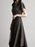 [Premium] Armoni Pleated Belt V-Neck One Piece