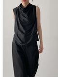 Glossy Drape Sleeveless Blouse