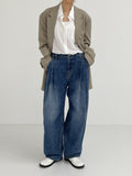 [unisex] Two tuck balloon wide denim pants