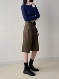 [Belt set] Bokashi Pin Tuck Bermuda Slacks
