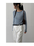 Punching Stripe Boat Neck T-Shirt