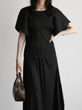 [Premium] Eileen Cut Pleated Short Sleeve T-shirt