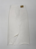 Deep Slit Cotton Long Denim Skirt