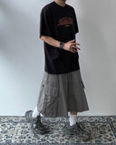 Washed Diagonal Cargo Bermuda Banding Pants