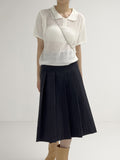 Nylon Pleated Midi Skirt