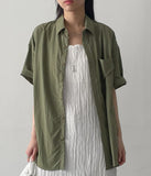 [unisex] Milk Nylon Overfit Half Shirt