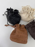 Leather Pleats Shoulder Bucket Bag