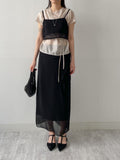 [Strap SET] Draped Shirred See-through Short Sleeve Blouse