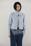High Neck Fringe Tweed Jacket