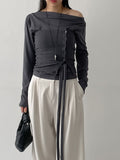 Boat Neck Shirring Wrap T-Shirt