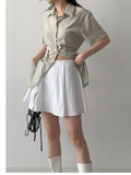 [Pants Lining!] Pin Tuck Flare Mini Skirt
