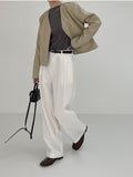 Modern collarless short leather jacket