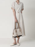 [Premium] Issey Pleated Collar Robe Long One Piece