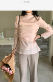 Dent High Neck Tencel See-Through Blouse