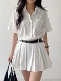 [Belt SET] Romi Collar Pleated Mini One Piece