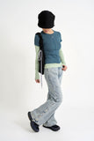 Sage cross lace denim pants
