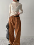 Velvet See-Through Mock Neck Polar Fleece T-Shirt