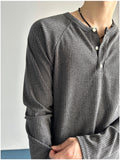 Lau Ribbed Henley Neck Long Sleeve