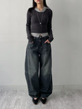 Jade Color Matching Collar Knit T-Shirt