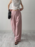 Strap Two-Tuck Long Wide Slacks