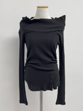 Slit Ribbed Off-Shoulder T-Shirt