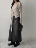 611 A-line Long Denim Skirt