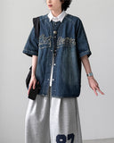 Baseball Denim Half Shirt