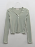 Two-button slit ribbed cardigan T-shirt