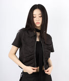 Shirring zip-up blouse