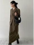 [Setup Available/Three-Piece] Mog Wool Belted Long Skirt