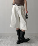 [Belt SET] Claw Pintuck Bermuda Denim Pants