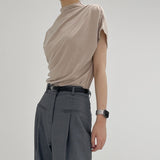 Shirring Cap Mock Neck T-Shirt