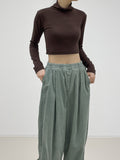 Banding corduroy long wide pants