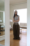 Two-tone button maxi cotton pants