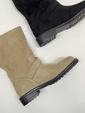 Fawn Suede Two-Buckle Half Boots