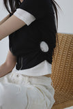 Hole cropped shirring shirt