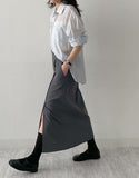 [Set-up Available] Catch Slit Banding Long Skirt