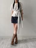 [Short Sleeve Ver] Diamond Frill Wrap Blouse