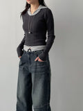 Jade Color Matching Collar Knit T-Shirt
